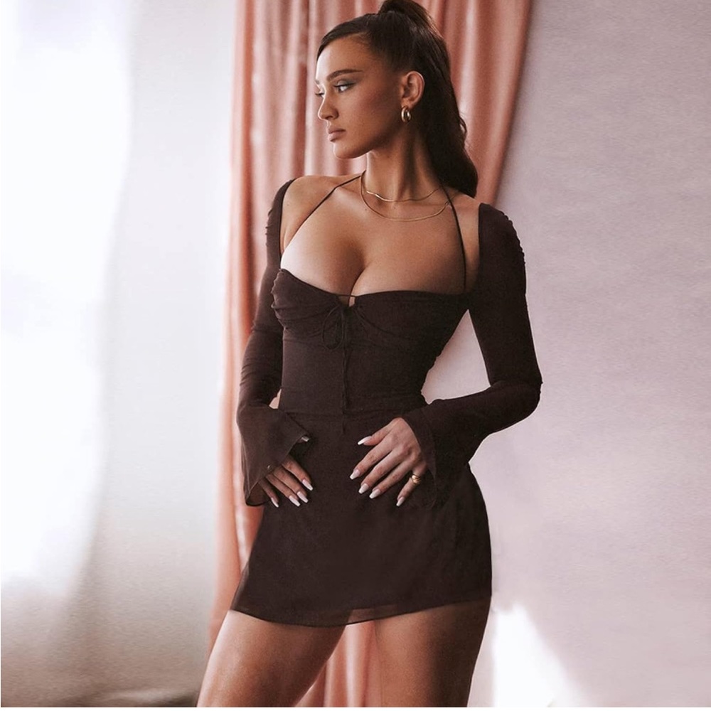 brown long sleeve dress